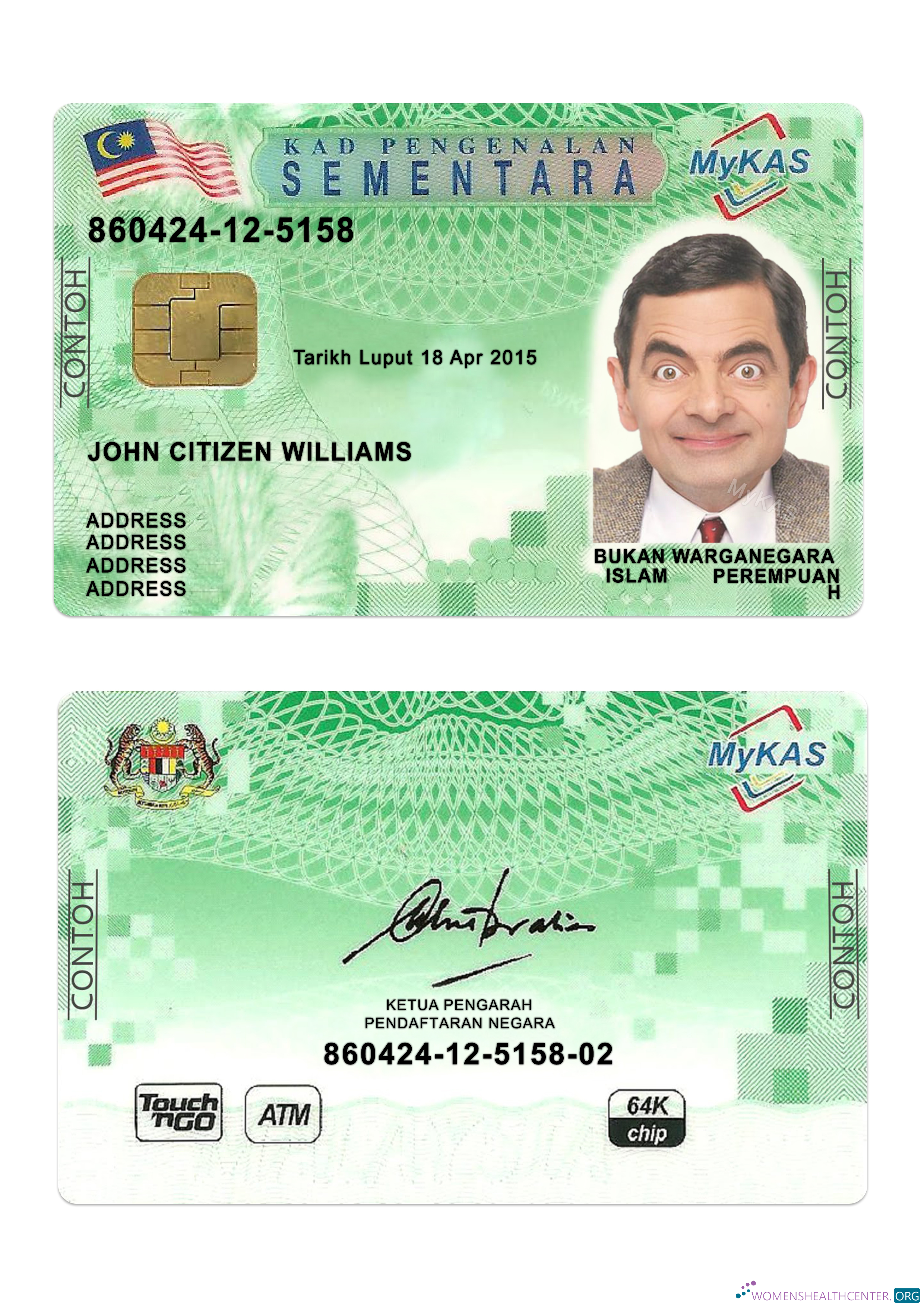 Download Malaysia MyKAS kad pengenalan sementa green card Photoshop template
